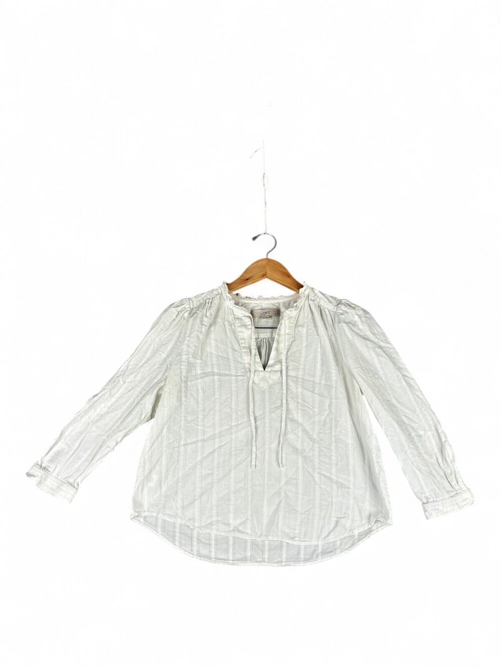 LOFT Tie-Neck Peasant Blouse Petite M/P White Textured
